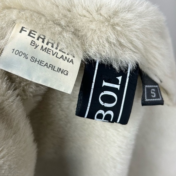 Shearling lightweight distressed women's western coat with fox fur trim Sz S - Picture 16 of 16